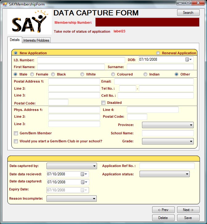 Data Capture Form